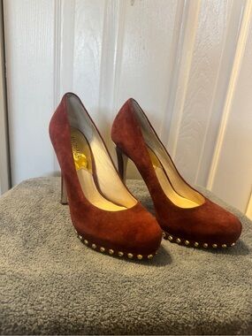 Michael Kors Burgundy Suede Studded Platform Pumps